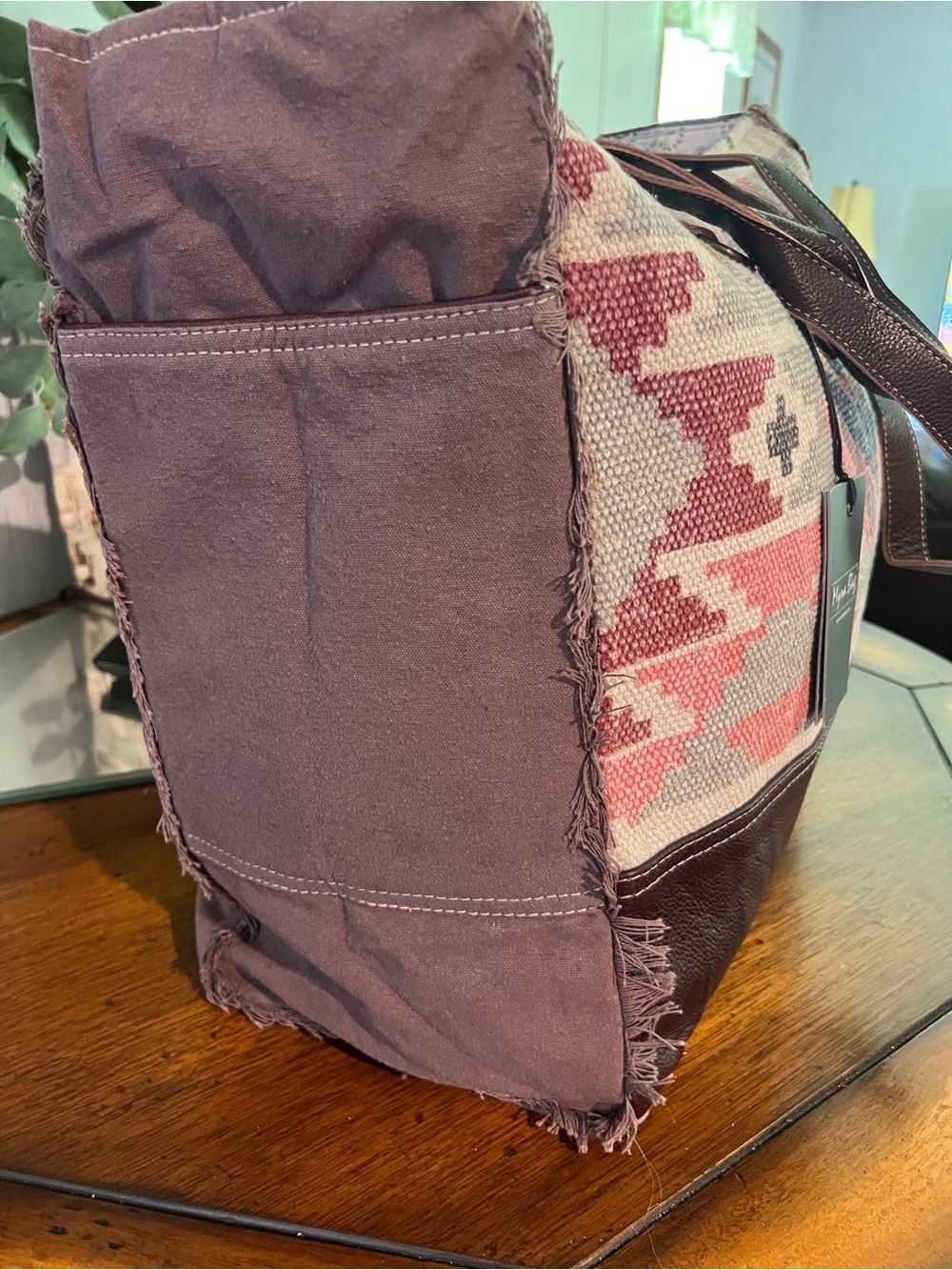 Myra Bag Bohemian, Aztec, woven tapestry leather weekender travel bag - Picture 3 of 5